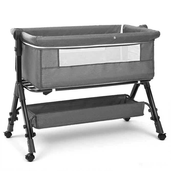3-in-1 Bedside Bassinet with Canopy and Wheels, grey