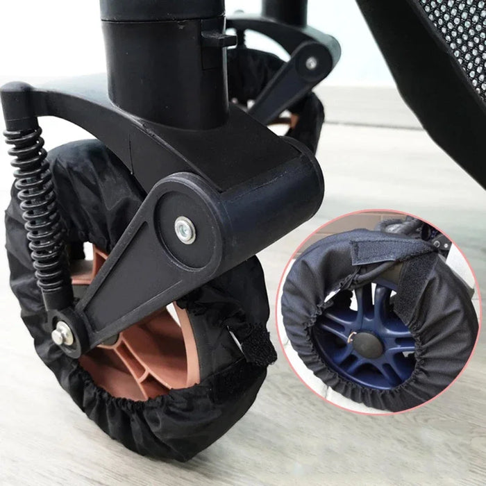 Wheel cover fitted over a stroller's front wheel