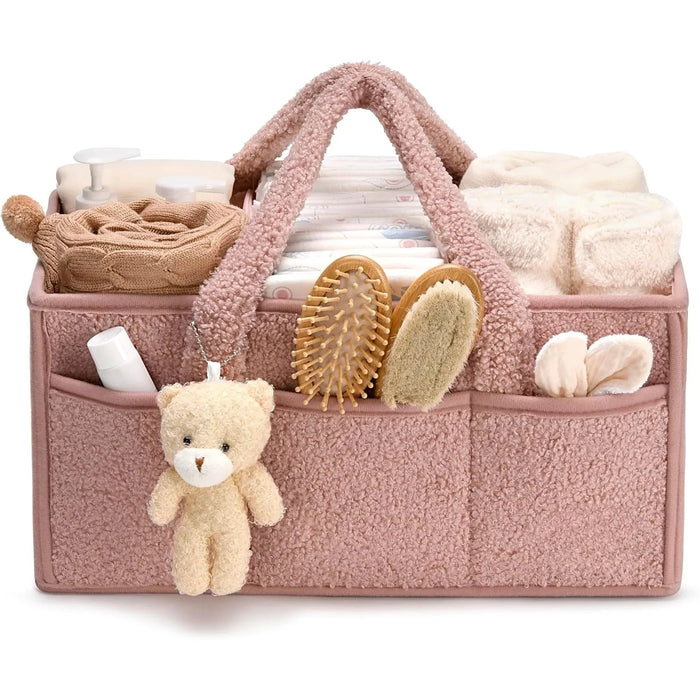 Plush Diaper Caddy Organizer with Teddy Charm, product photo 1