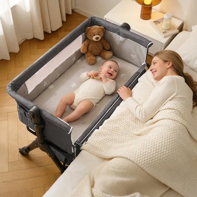 3-in-1 Bedside Bassinet with Canopy and Wheels, product photo 1