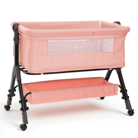 3-in-1 Bedside Bassinet with Canopy and Wheels, pink