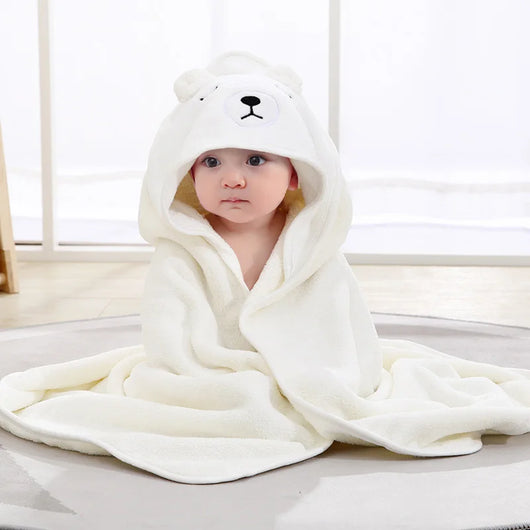 Hooded Baby Towel, Animal Design, white bear