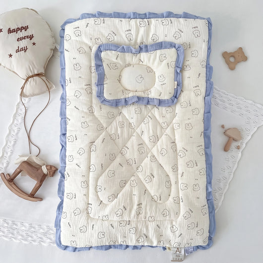 Padded baby floor mat with pillow, little rabbit print