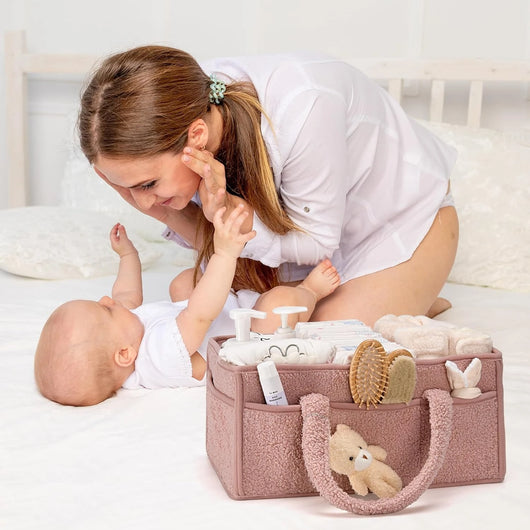 Plush Diaper Caddy Organizer with Teddy Charm, product photo 2