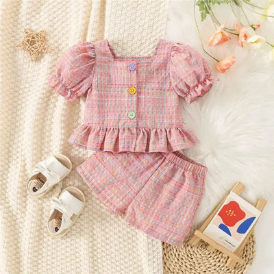 Baby Girl Plaid Top and Shorts Set, Pink