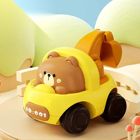 Yellow bear pull-back toy car