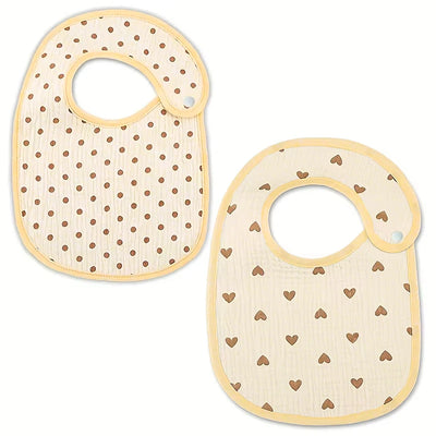 Cotton Gauze Baby Bibs, 2 Pack, Dots & hearts
