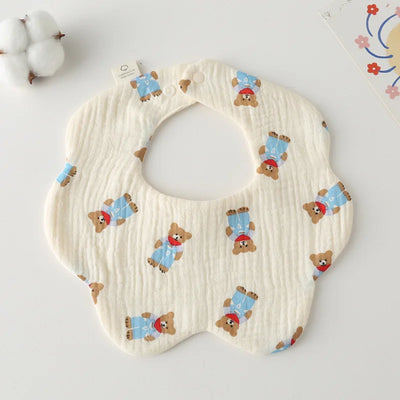 Muslin Baby Bib, Petal Shape, Blue bear
