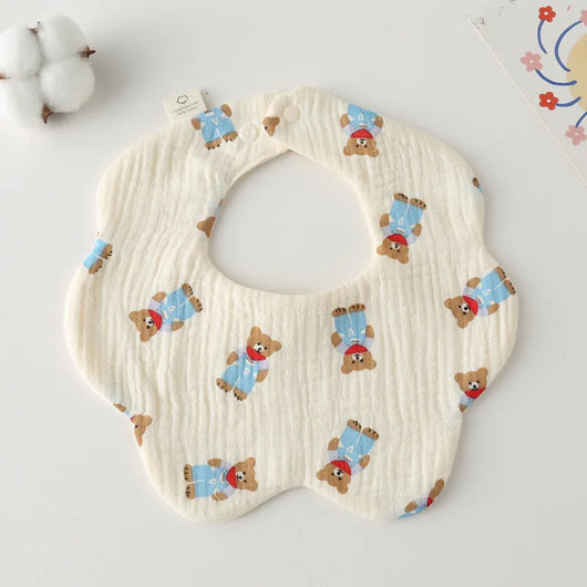 Muslin Baby Bib, Petal Shape, Blue bear