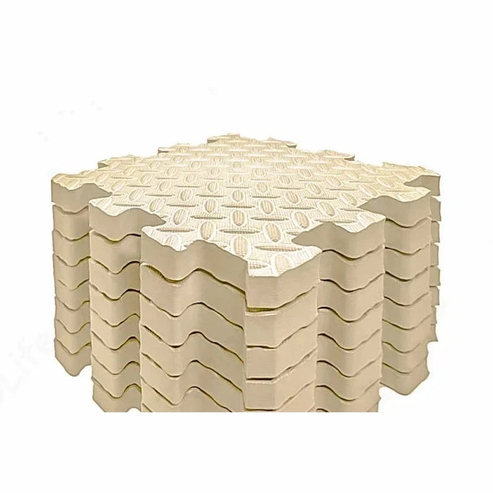 Foam Play Mat, 8 Interlocking Tiles, 1 in Thick, Beige