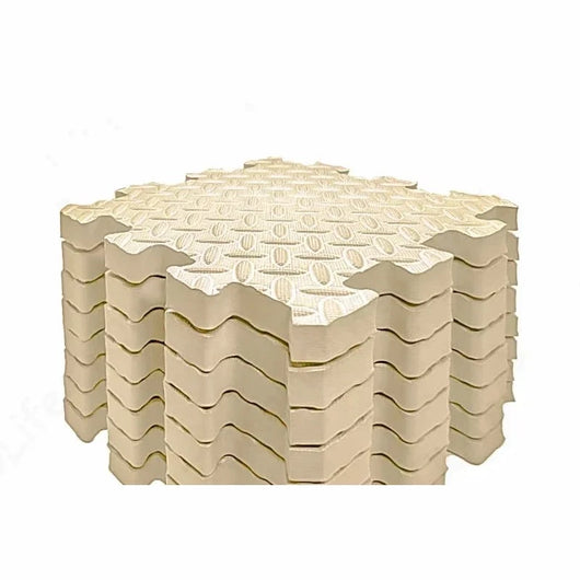 Foam Play Mat, 8 Interlocking Tiles, 1 in Thick, Beige
