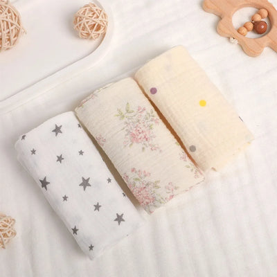 Muslin Baby Washcloths, 6-Layer Cotton, 3 or 5 Pack, 3-pack, stars & florals