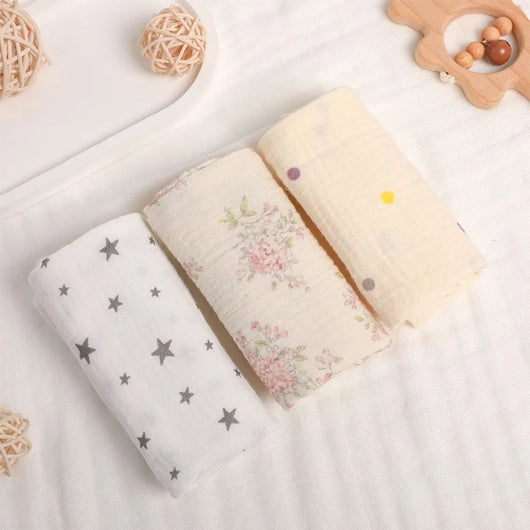 Muslin Baby Washcloths, 6-Layer Cotton, 3 or 5 Pack, 3-pack, stars & florals