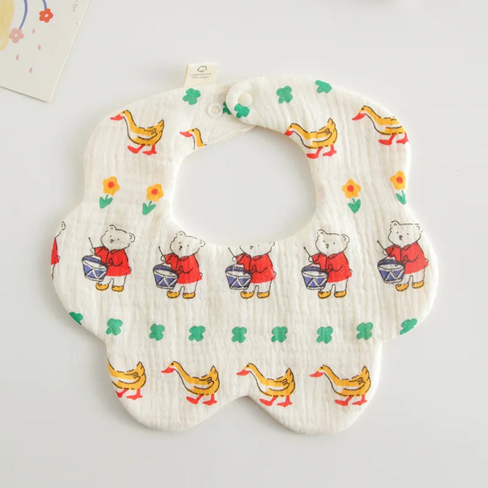 Muslin Baby Bib, Petal Shape, Drumming Bear