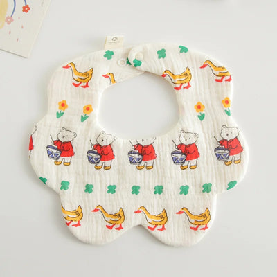 Muslin Baby Bib, Petal Shape, Drumming Bear