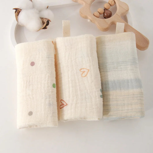 Muslin Baby Washcloths, 6-Layer Cotton, 3 or 5 Pack, 3-pack, dots & hearts