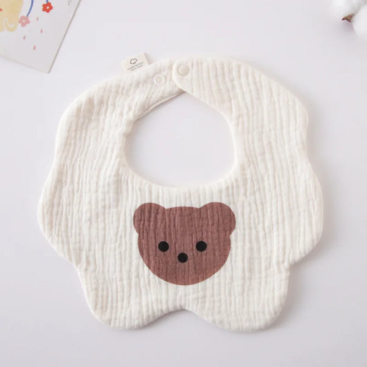 Muslin Baby Bib, Petal Shape, Single bear