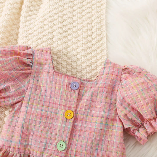 Baby Girl Plaid Top and Shorts Set, product photo 2
