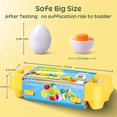 Color & Shape Matching Eggs Toy, 12 Pieces