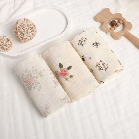 Muslin Baby Washcloths, 6-Layer Cotton, 3 or 5 Pack, 3-pack, wildflowers
