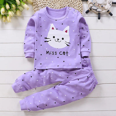 Baby Cotton Pajama Set, Top and Pants, Lilac kitty, 6-12 months