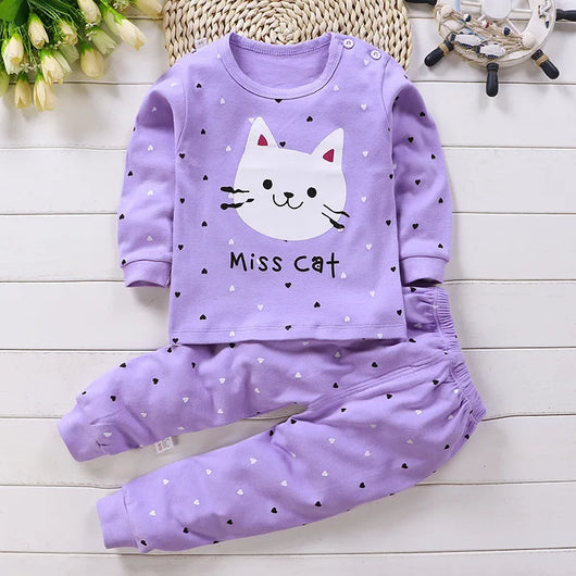 Baby Cotton Pajama Set, Top and Pants, Lilac kitty, 6-12 months