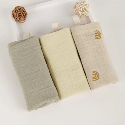 Muslin Baby Washcloths, 6-Layer Cotton, 3 or 5 Pack, 3-pack, sage & rainbow