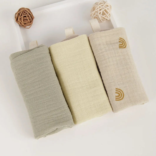 Muslin Baby Washcloths, 6-Layer Cotton, 3 or 5 Pack, 3-pack, sage & rainbow