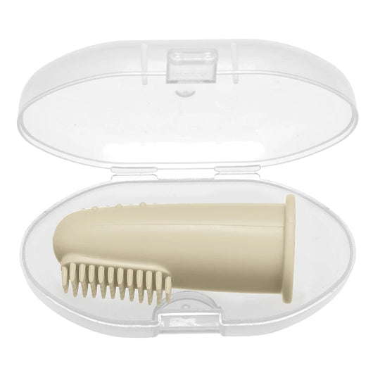Baby Finger Toothbrush, Silicone, with Case, Cream