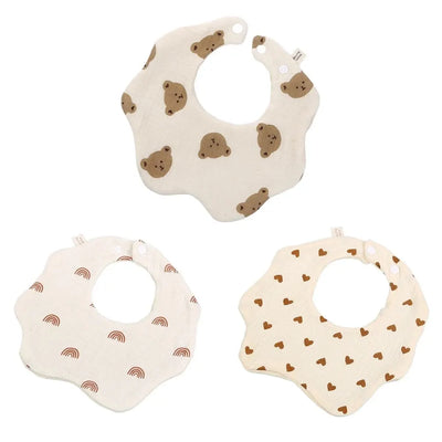 Cotton Muslin Baby Bibs, 3 Pack, Bear rainbow heart