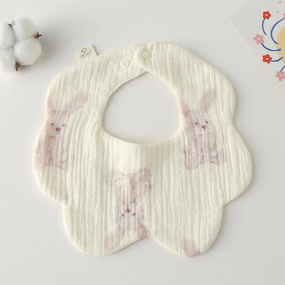 Muslin Baby Bib, Petal Shape, Rabbit