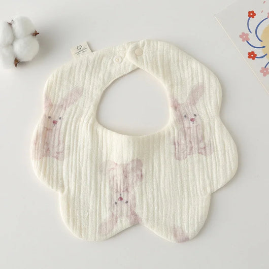 Muslin Baby Bib, Petal Shape, Rabbit