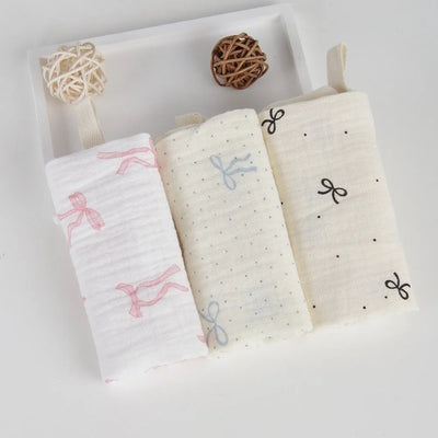 Muslin Baby Washcloths, 6-Layer Cotton, 3 or 5 Pack, 3-pack, pink bows