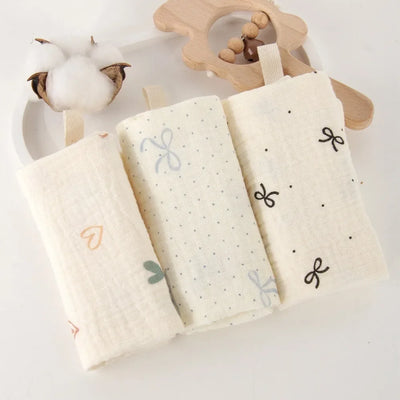Muslin Baby Washcloths, 6-Layer Cotton, 3 or 5 Pack, 3-pack, bows & dots