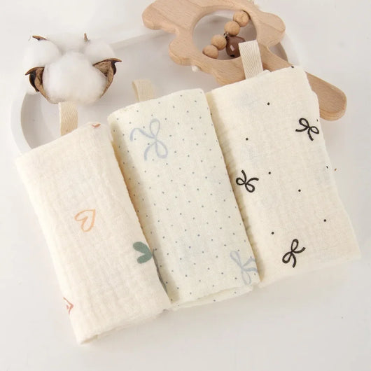 Muslin Baby Washcloths, 6-Layer Cotton, 3 or 5 Pack, 3-pack, bows & dots