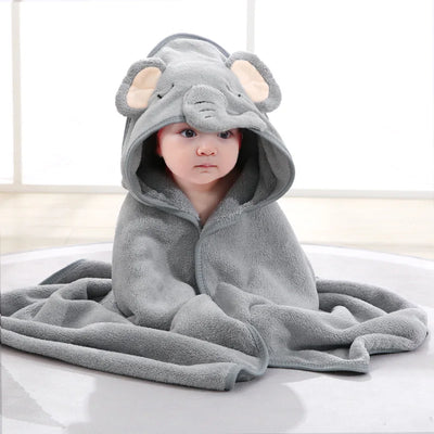 Hooded Baby Towel, Animal Design, gray elephant