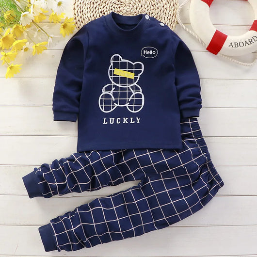 Baby Cotton Pajama Set, Top and Pants, Navy bear, 6-12 months