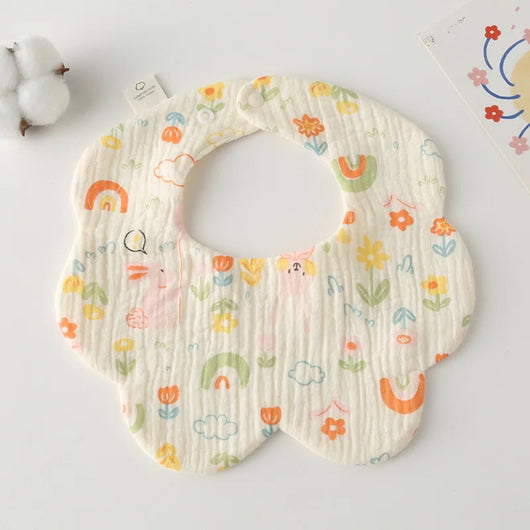 Muslin Baby Bib, Petal Shape, Garden rabbit