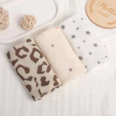 Muslin Baby Washcloths, 6-Layer Cotton, 3 or 5 Pack, 3-pack, leopard & stars