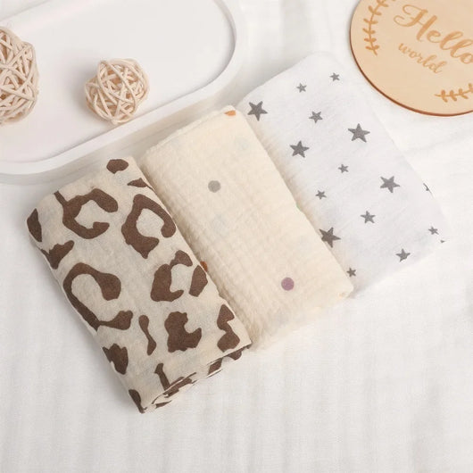 Muslin Baby Washcloths, 6-Layer Cotton, 3 or 5 Pack, 3-pack, leopard & stars