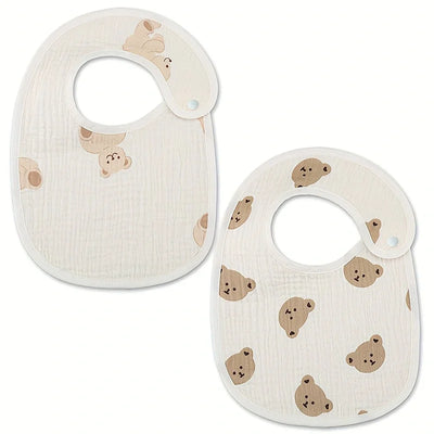 Cotton Gauze Baby Bibs, 2 Pack, Teddy print