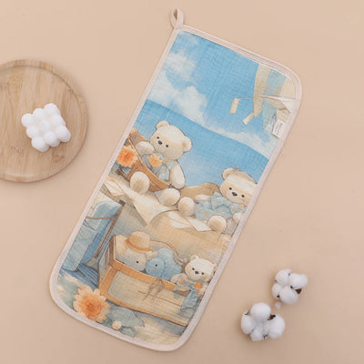 Long Muslin Burp Cloth with Storybook Print, Teddy bears