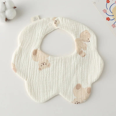 Muslin Baby Bib, Petal Shape, Baby bear