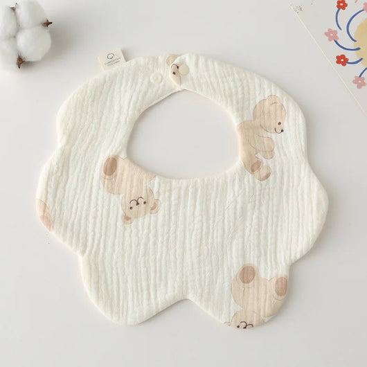 Muslin Baby Bib, Petal Shape, Baby bear