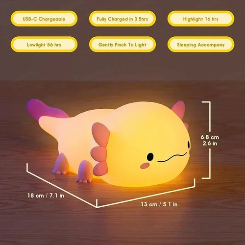 Axolotl Silicone Night Light, Rechargeable