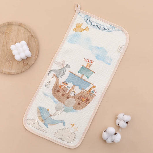 Long Muslin Burp Cloth with Storybook Print, Pirate ship