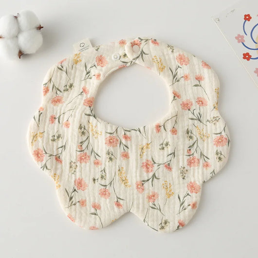 Muslin Baby Bib, Petal Shape, Pink floral