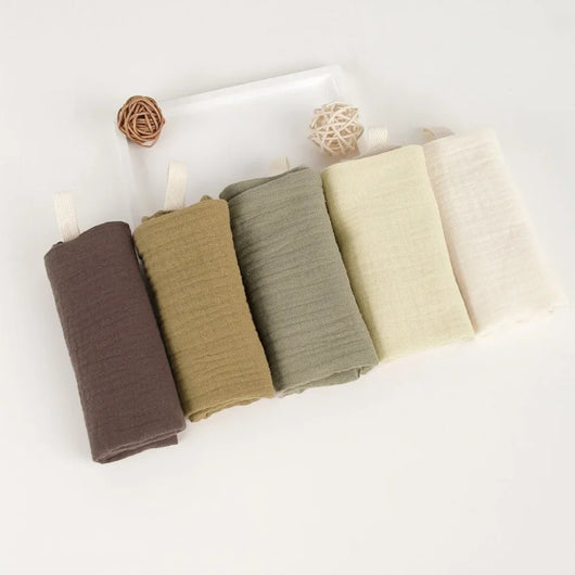 Muslin Baby Washcloths, 6-Layer Cotton, 3 or 5 Pack, 5-pack, earth tones