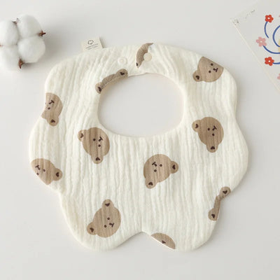 Muslin Baby Bib, Petal Shape, Bear head