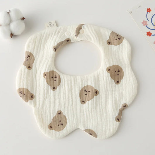 Muslin Baby Bib, Petal Shape, Bear head